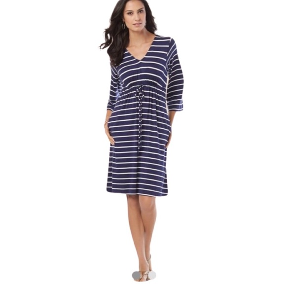 SOMA Soft Jersey Drawstring Fundamental Stripe Dress - Picture 1 of 13